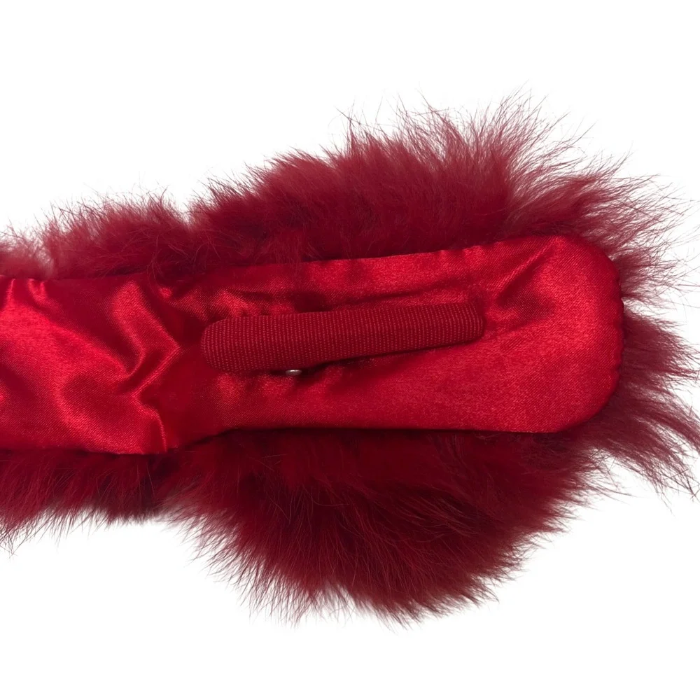 Red Rabbit and Fox Fur Neck Warmer Pom-Pom Detail Pull-Through Neck Warmer Scarf